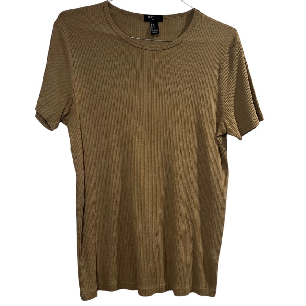 Ribbed slim fit Tan T-Shirt
